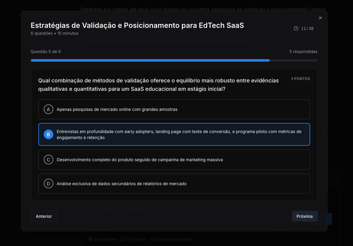 Teste seu conhecimento com quizzes adaptativos que desafiam você de verdade